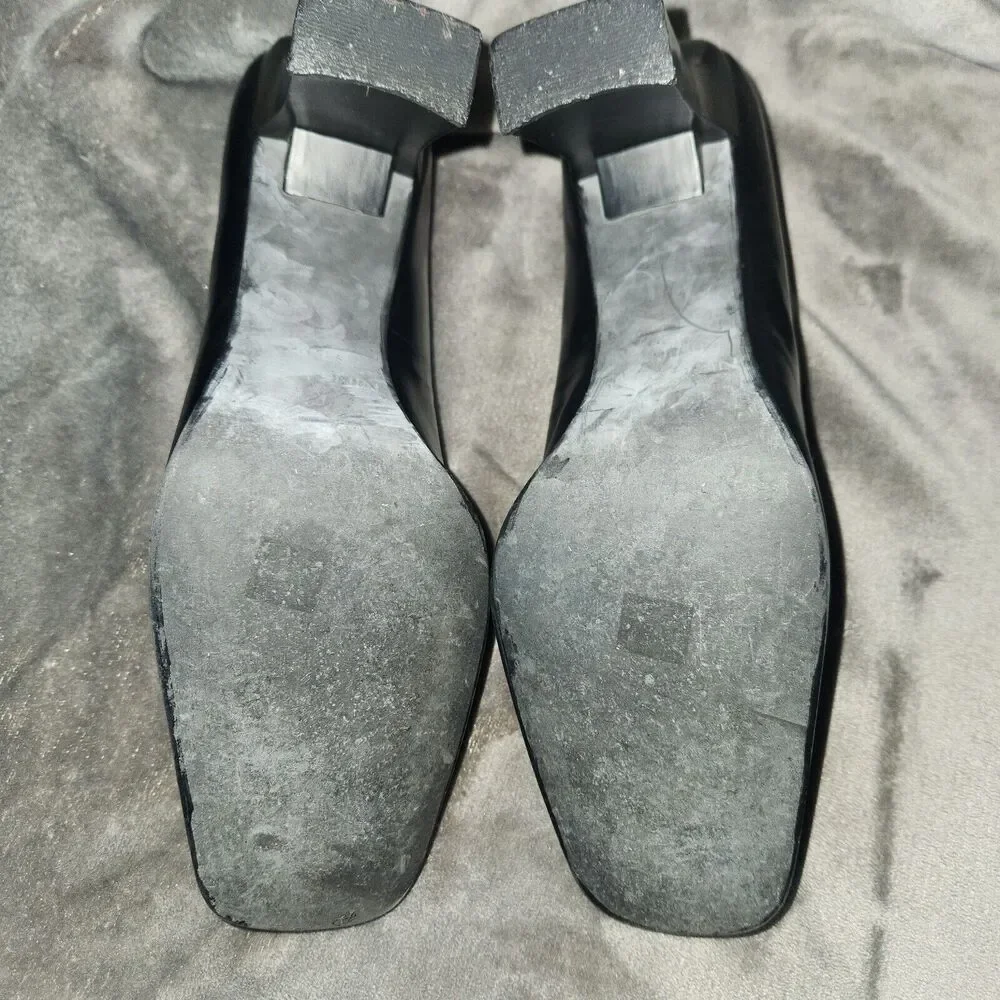 Y2K Nine West No-Aragon2 Leather Black Womens 10M Chunky Block Heel Square Toe - Picture 6 of 9